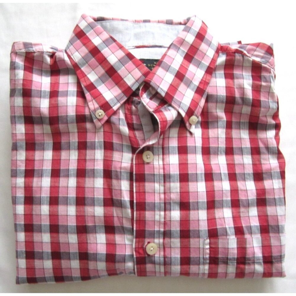 Vtg Men Hart Schaffner & Marx Plaid Cotton Plaid Long Sleeve Shirt Sz M (MT852)